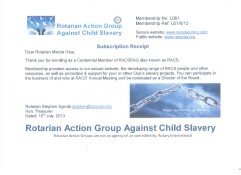 Adesione della Dr.ssa Marzia Giua al Rotarian Action Group Against Child Slavery